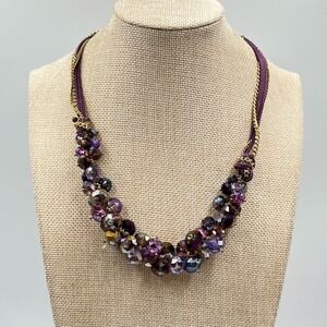 VTG Ali Khan New York Purple Crystal Cluster Statement Necklace Gold Tone Boho